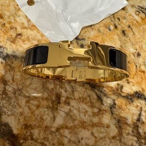 Gold and Black Hinged Cuff Bracelet - Designer Style